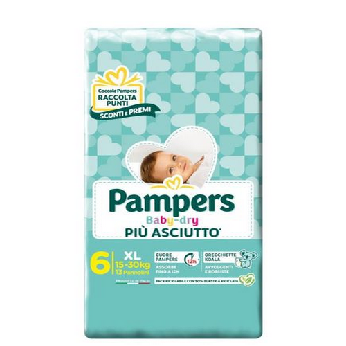 Pannolini Pampers Baby Dry Taglia 6 Extralarge 15-30 kg.