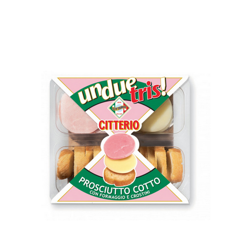 Snack Un Due Tris Citterio con Prosciutto Cotto Formaggio e Crostini