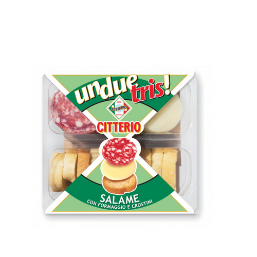 Snack Un Due Tris Citterio con Salame Formaggio e Crostini